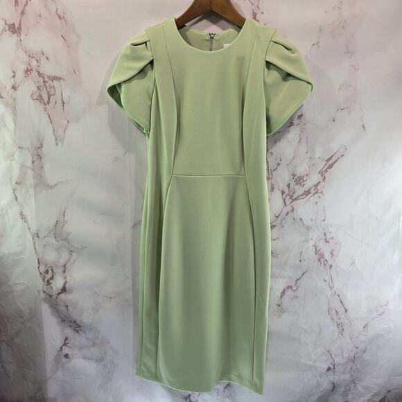 Calvin Klein Dresses & Skirts - Calvin Klein Dress Women 4 Small Green Scuba Tulip Puff Sleeve Pale Light Pastel